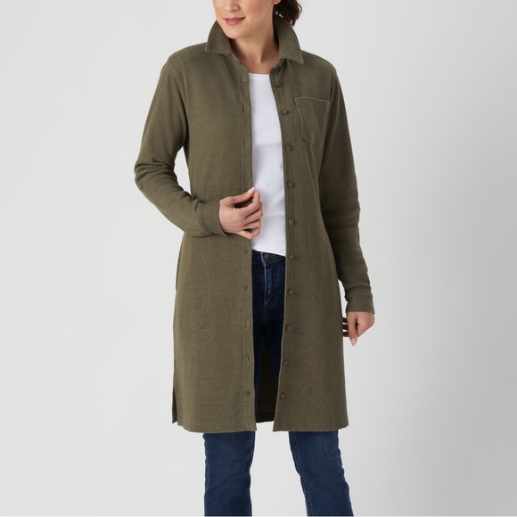 Duluth Trading Company Green Burly Thermal Waffle Knit Shirt Dress - Size Large - Picture 9 of 9